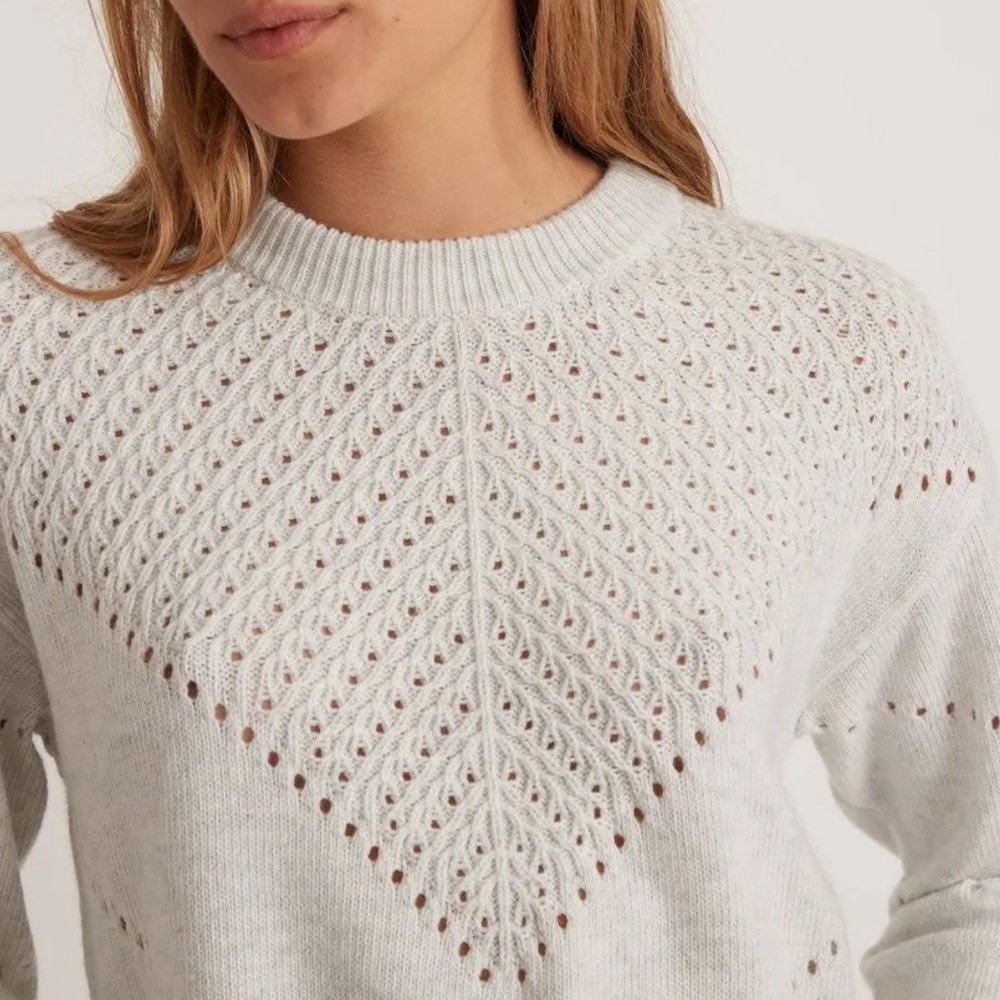 Marine Layer Olivia Crewneck Sweater Slate Blue Pointelle Knit -Size Small - Picture 8 of 9